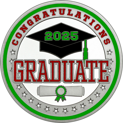 Maroon "Congratulations Graduate" with Green 2025, Rim, Tassel & Ribbon